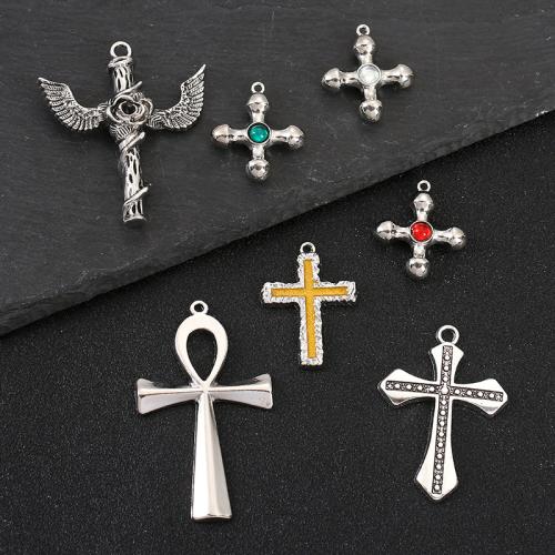 Zinklegering Cross Hangers, Zinc Alloy, plated, DIY & glazuur & met strass, meer kleuren voor de keuze, 50pC's/Bag, Verkocht door Bag