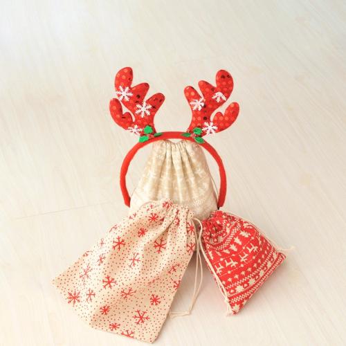 Cotton Fabric Drawstring Bag Christmas Design  Sold By PC