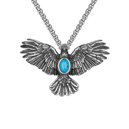 Collier de bijoux en acier inoxydable, Acier inoxydable 316, avec turquoise, Aigle, bijoux de mode & pour homme, couleur originale, Longueur 60 cm, Vendu par PC