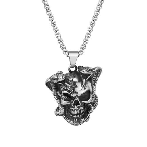 Stainless Steel Jewelry Necklace 316 Stainless Steel Skull Antique finish fashion jewelry & for man original color Length 60 cm Sold By PC