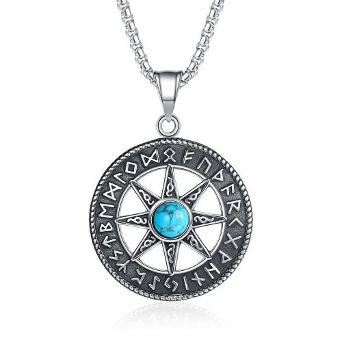 Collier de bijoux en acier inoxydable, Acier inoxydable 304, avec turquoise synthétique, bijoux de mode & pour homme & creux, couleur originale, Longueur 60 cm, Vendu par PC