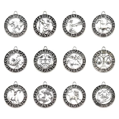 Pendentifs en alliage de zinc, 12 Signes du Zodiaque, Placage, DIY, plus de couleurs à choisir, 24x21mm, 100PC/sac, Vendu par sac