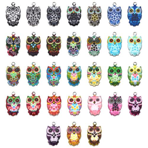 Zinc Alloy émail Pendants, alliage de zinc, hibou, Placage, envoyé au hasard & DIY, 23x13mm, 50PC/sac, Vendu par sac