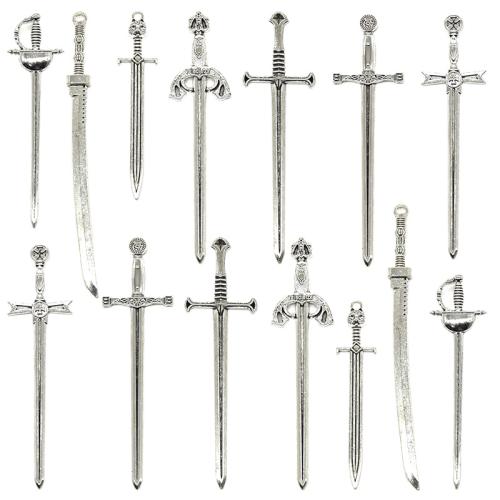 Zinc Alloy Pendler, Sword, forgyldt, du kan DIY, flere farver til valg, 7pc'er/Bag, Solgt af Bag