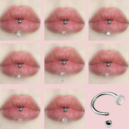 304 Stainless Steel Lip Piercing Stud Unisex & micro pave cubic zirconia Sold By PC