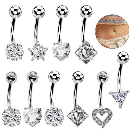 304 rostfritt stål belly ring, Unisex & olika stilar för val & micro bana cubic zirconia, 8x20mm, Säljs av PC