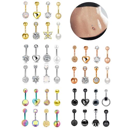 304 rostfritt stål belly ring, med Akryl, plated, 8 stycken & Unisex & micro bana cubic zirconia, fler färger för val, Säljs av Ställ