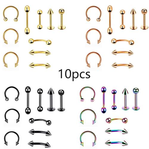 304 Cruach dhosmálta Body Piercing Set Jewelry, plátáilte, 10 bpíosa & do bhean, dathanna níos mó le haghaidh rogha, Díolta De réir Socraigh