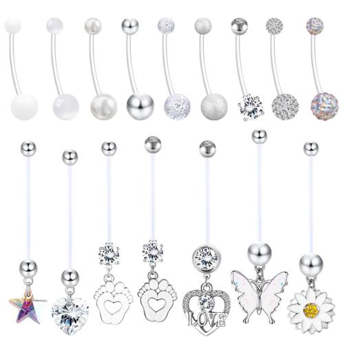 acrilico piercing para umbigo, with Aço inoxidável 304, Vario tipos a sua escolha & micro pavimento em zircônia cúbica & para mulher, 1.60x38mm, vendido por PC