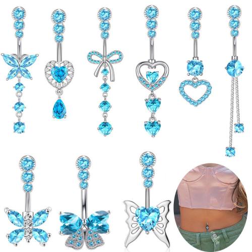 Acier inoxydable 304 anneau de ventre, avec laiton, unisexe & styles différents pour le choix & pavé de micro zircon, belly ring length 25-60mm, Vendu par PC