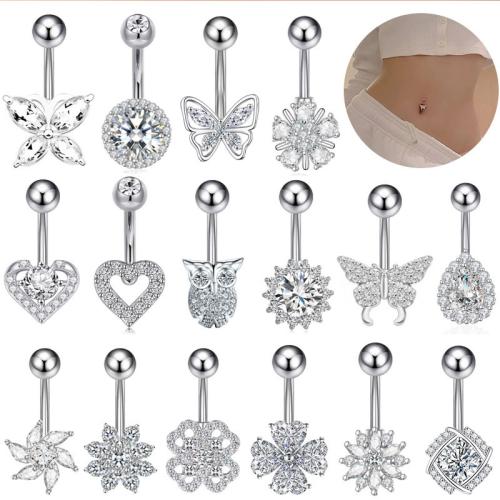 Brass Belly Ring plated Unisex & micro pave cubic zirconia Sold By PC