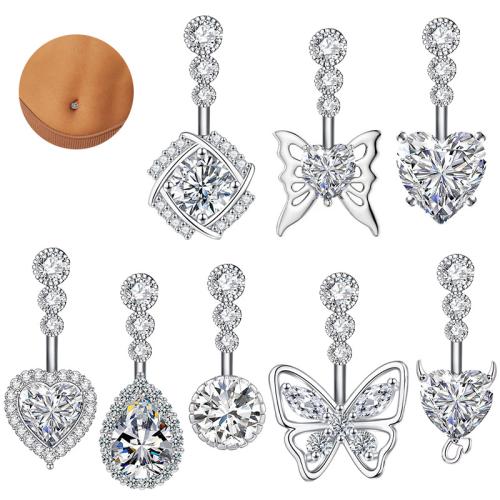 304 Stainless Steel Belly Ring Unisex & micro pave cubic zirconia belly ring length 20-30mm Sold By PC