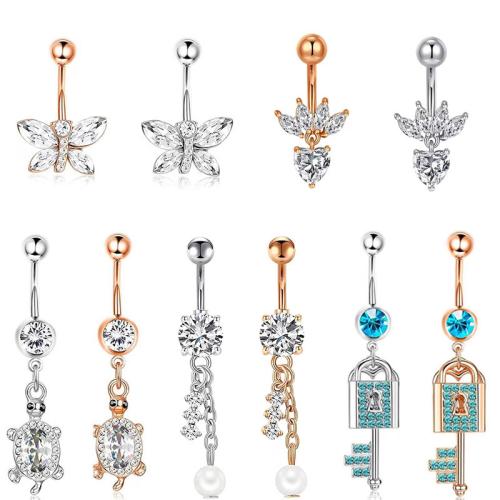 304 Stainless Steel Belly Ring plated Unisex & micro pave cubic zirconia belly ring length 20-50mm Sold By PC