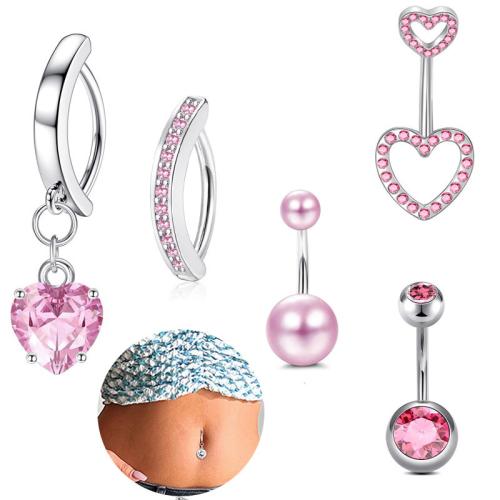 304 Stainless Steel Belly Ring with Acrylic Unisex & micro pave cubic zirconia belly ring length 10-30mm Sold By Set