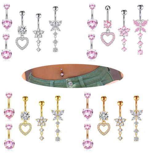 Acier inoxydable 304 anneau de ventre, 5 pièces & unisexe & pavé de micro zircon, plus de couleurs à choisir, belly ring length 20-50mm, Vendu par fixé