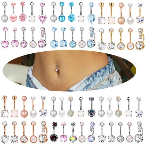 304 Stainless Steel Belly Ring with Plastic & Brass Unisex & micro pave cubic zirconia 23mm Sold By Set