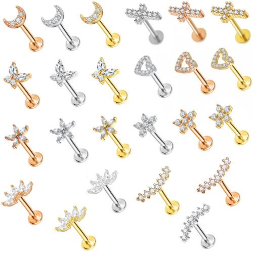 304 roestvrij staal piercing oorbel, plated, uniseks & verschillende grootte voor keus & verschillende stijlen voor de keuze & micro pave zirconia, Verkocht door PC