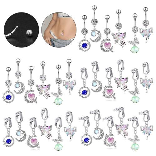 Zink Alloy belly ring, med 304 rostfritt stål, Unisex & olika stilar för val & micro bana cubic zirconia & emalj, belly ring length 40-50mm, Säljs av PC