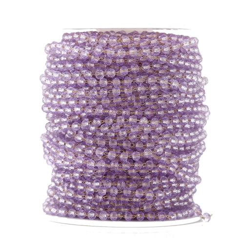 Decorative Beaded Chain 304 Stainless Steel with Glass plated DIY purple Sold By m