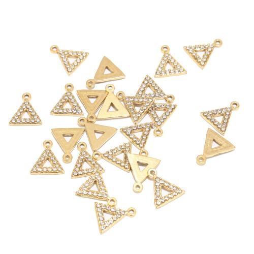 Stainless Steel Pendants 304 Stainless Steel Triangle gold color plated DIY & with rhinestone Sold By PC