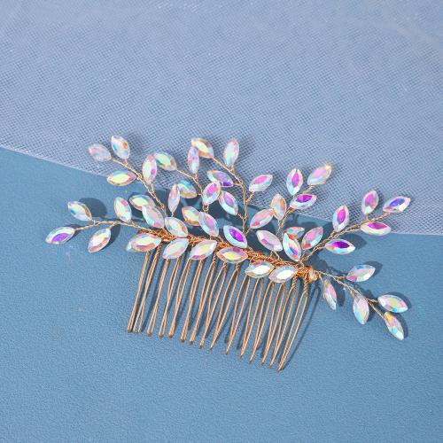 Decorative Hair Combs 304 Stainless Steel gold color plated for bridal & with rhinestone Sold By PC