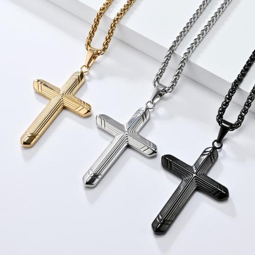 Collier d'acier titane, croix, Placage, unisexe, plus de couleurs à choisir, Longueur 60 cm, Vendu par PC