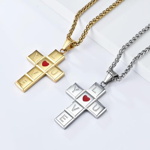 Titanium Steel Necklace Cross plated Unisex & enamel Length 60 cm Sold By PC