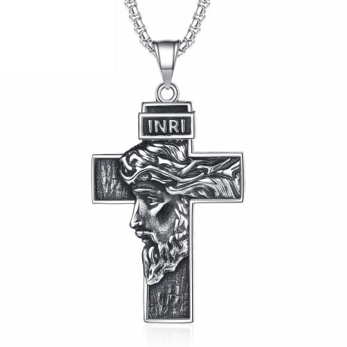 Stainless Steel Jewelry Necklace 304 Stainless Steel Cross Antique finish fashion jewelry & for man original color Length 60 cm Sold By PC