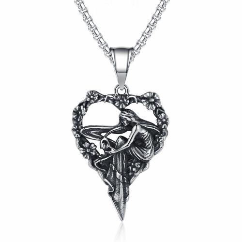 Stainless Steel Jewelry Necklace 304 Stainless Steel Heart Antique finish fashion jewelry & for man & hollow original color Length 60 cm Sold By PC