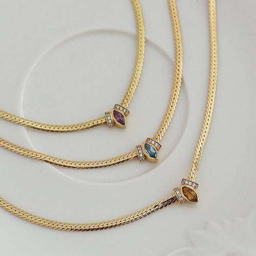 Stainless Steel Jewelry Necklace 304 Stainless Steel with Cubic Zirconia Vacuum Ion Plating for woman & with rhinestone Length 21-50 cm Sold By PC