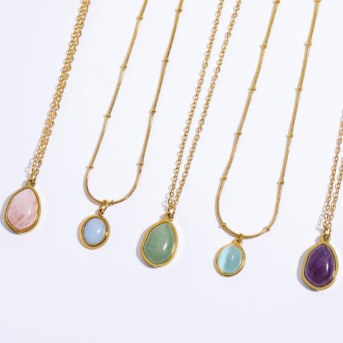 Stainless Steel Jewelry Necklace 304 Stainless Steel with Gemstone Vacuum Ion Plating for woman Sold By Pair