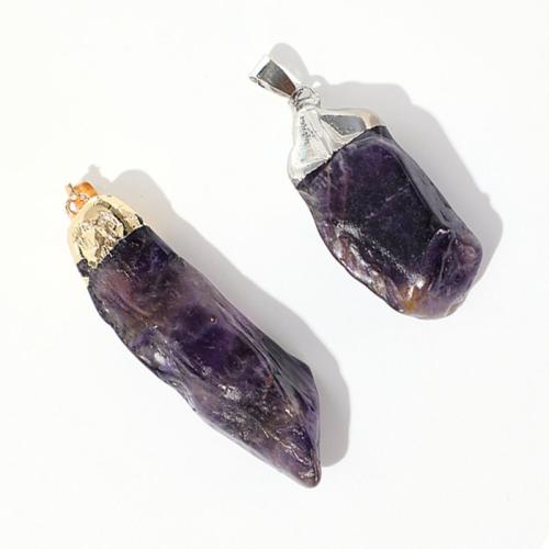 Quartz Gemstone Pendants Amethyst with Brass plated DIY x30- Sold By PC