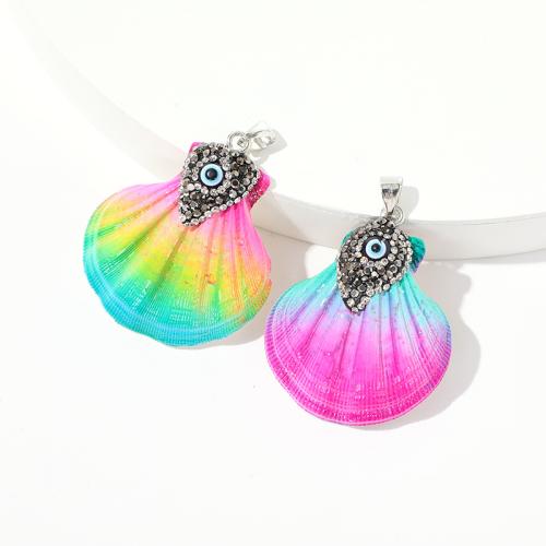 Shell Pendants with Rhinestone Clay Pave gradient color & dyed & DIY x45mm- Sold By PC