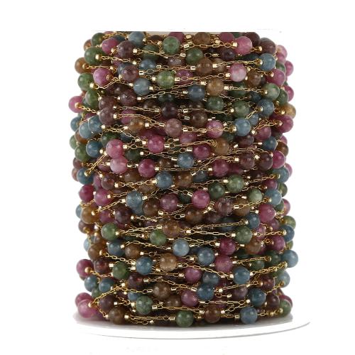 Decorative Beaded Chain 304 Stainless Steel with Gemstone gold color plated DIY multi-colored Sold By m