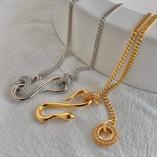 Brass Necklace Snake plated for woman & with rhinestone Length 45 cm Sold By PC