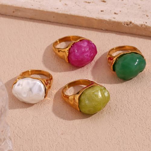 Anillo de dedo de acero inoxidable, acero inoxidable 304, con Acrílico, chapado en color dorado, diverso tamaño para la opción & para mujer, más colores para la opción, Vendido por UD