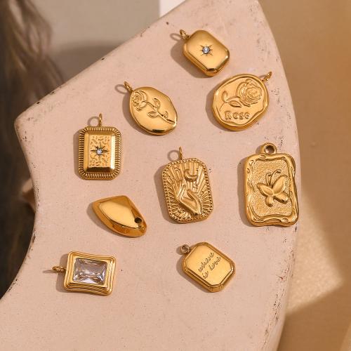 Stainless Steel Pendants 304 Stainless Steel gold color plated DIY & with rhinestone Sold By PC