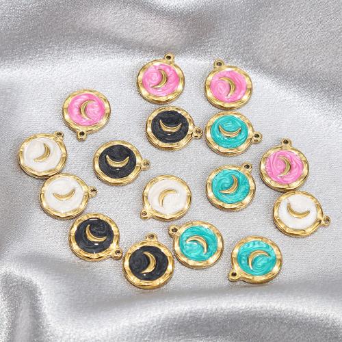 Stainless Steel Pendants 304 Stainless Steel Round gold color plated DIY & enamel Sold By PC