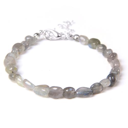 Gemstone Bracelets 304 Stainless Steel with Natural Stone silver color plated & Unisex Sold By PC