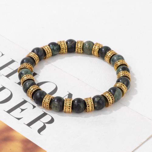 Gemstone Bracelets Kambaba Jasper Round Unisex black 8mm Sold By PC