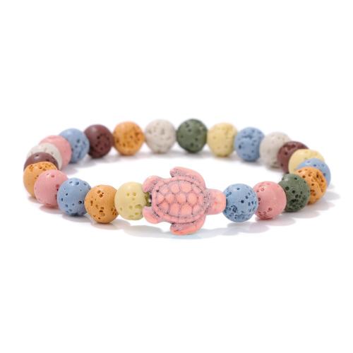 Gemstone Bracelets Lava with turquoise Turtle Unisex Length 19 cm Sold By PC