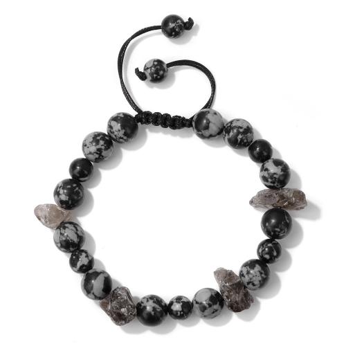 Βραχιόλια Gemstone, Snowflake Obsidian, με Καλώδιο κόμπων, Ακανόνιστη, Ρυθμιζόμενο & για άνδρες και γυναίκες, μαύρος, Sold Με PC