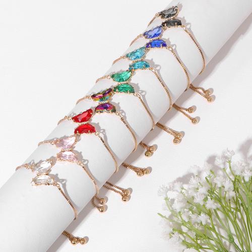 Stainless Steel Jewelry Bracelet 304 Stainless Steel with Glass Butterfly gold color plated Adjustable & for woman Sold By PC