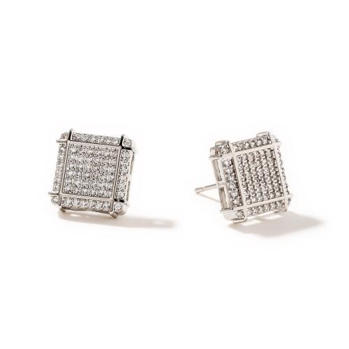 Cubic Zirconia Micro Pave Brass Earring Square plated fashion jewelry & micro pave cubic zirconia & for woman Sold By Pair