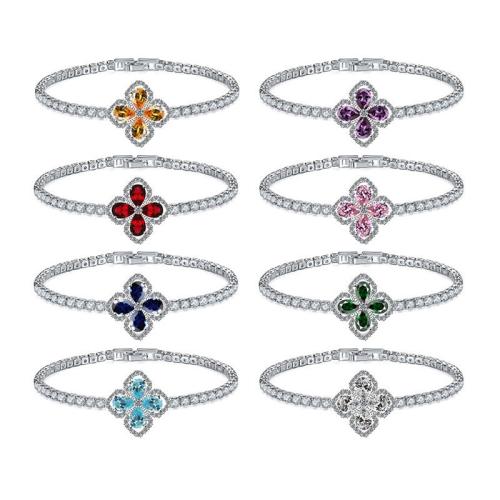 Bracelet cubique en laiton zircon pavent, avec 2cm chaînes de rallonge, Placage, bijoux de mode & pavé de micro zircon & pour femme, plus de couleurs à choisir, Longueur 17 cm, Vendu par PC