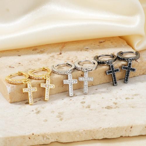 Cubic Zirconia Micro Pave Brass Earring Cross plated fashion jewelry & micro pave cubic zirconia & for woman Sold By Pair