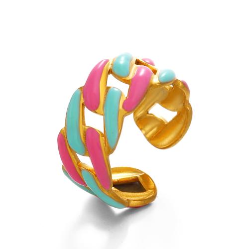 Enamel Stainless Steel Finger Ring 304 Stainless Steel gold color plated for woman & hollow multi-colored Sold By PC