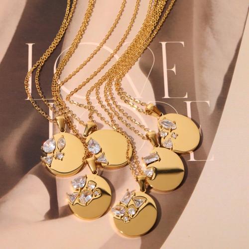 Stainless Steel Jewelry Necklace 304 Stainless Steel with Cubic Zirconia Vacuum Ion Plating for woman Length 41-50 cm Sold By PC