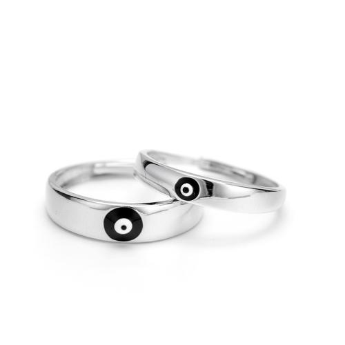 925 Sterling Silver Couple Ring Evil Eye polished adjustable & for couple & enamel US Ring Sold By PC