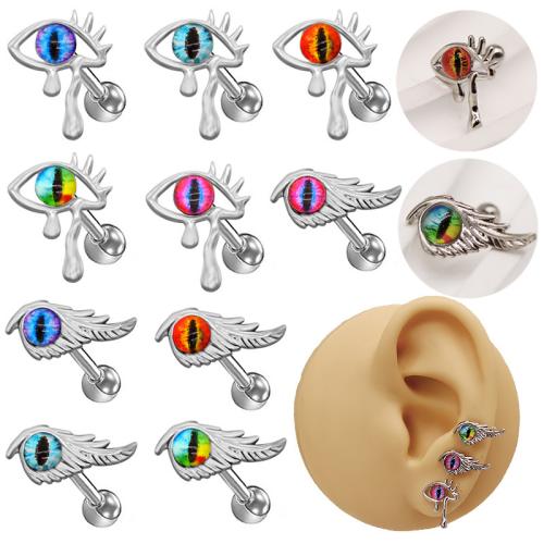 Titanium Steel Piercing Earring with Acrylic Eye Unisex 14mm Sold By PC